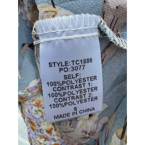 GIGIO Top Size L Colorful Mixed Floral Sheer Ruffle Boho Peasant Tassel Blouse - Picture 6 of 6